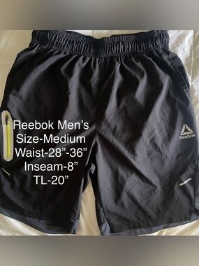 Reebok Men's Black Athletic Shorts with Reflective Trim